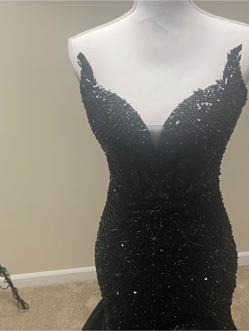 Jovani Black Beaded V-Neck Prom Gown